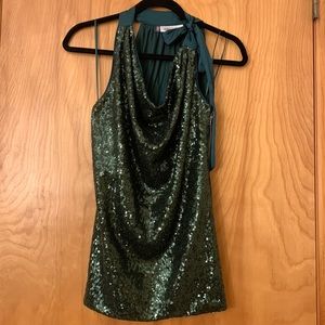 Emerald Sequin Top with Ribbon Tie